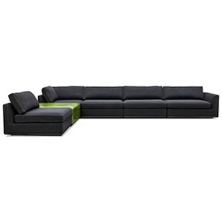 Contemporary 5-Seat Sectional Sofa with Reversible Ottoman and Deep Seats